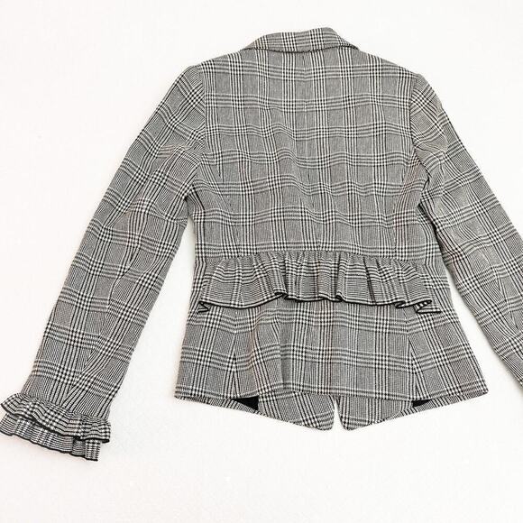 Club Monaco Plaid Patterned Blazer Ruffle Hem Size 2 - Picture 7 of 8